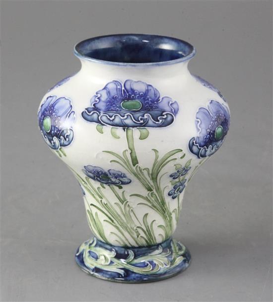 A Moorcroft Macintyre Florian ware pyriform vase, in blue poppies design, 12.5cm